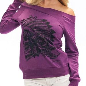 Sullen Angels Purple Tribal Skull Tatoo Sweatshirt